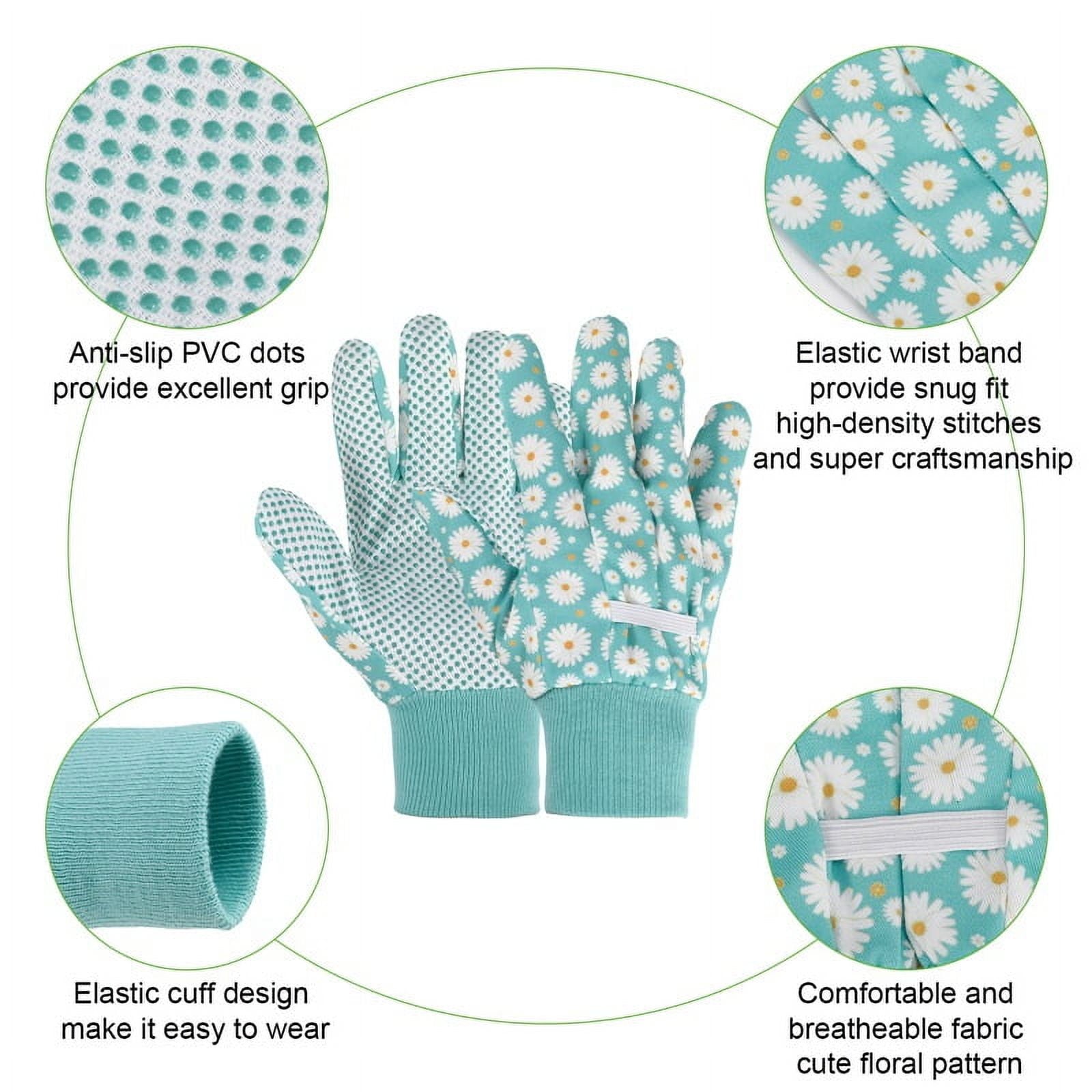 Floral Gardening Gloves, Soft Breathable Yard Work Gloves with Non-Slip PVC Dots, 4 Pairs - Image 3