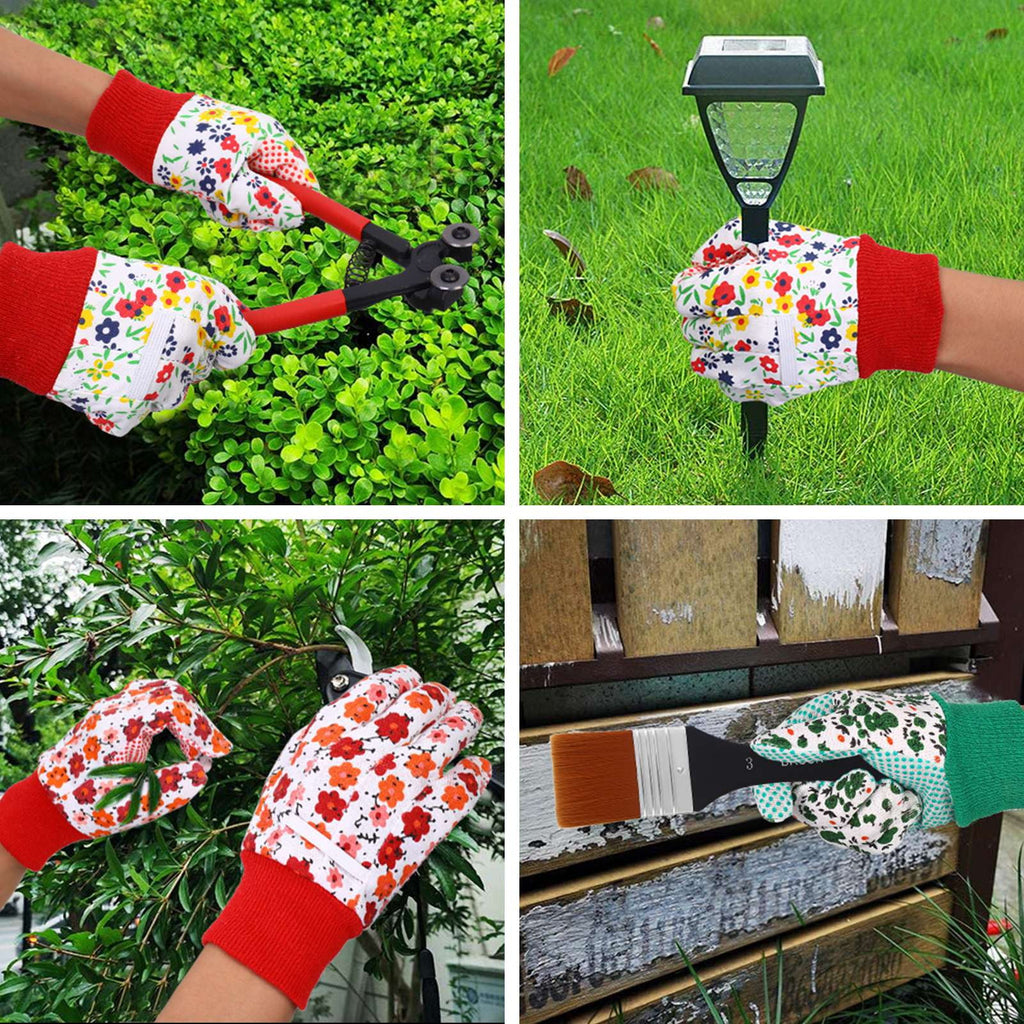Hengguang 4 Pairs Gardening Gloves for Women, Floral Gardening Gloves for Ladies Women, Garden Gloves with Non-Slip Dots, Elastic Cuffs for - Image 6