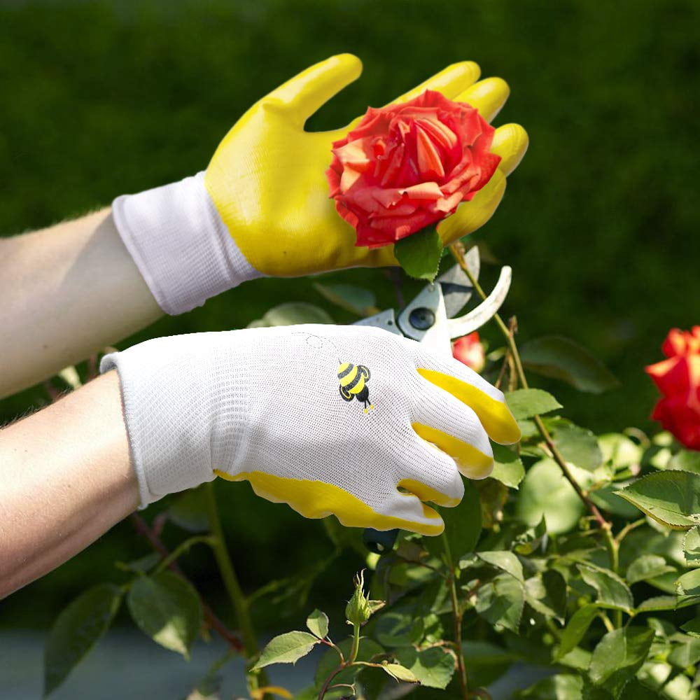 Colwelt Women Gardening Gloves , Garden Gloves with Non-Slip Dots, 4 Pairs Lemon Floral Gardening Gloves  for Yard, Medium Size - Image 5