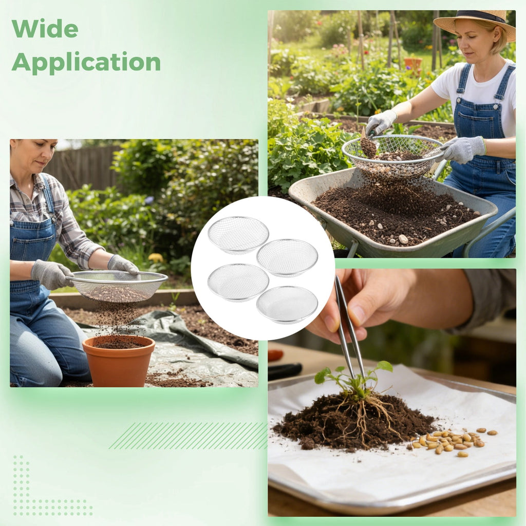 4 PCS Soil Sifter for Gardening, Metal Fine Dirt Sieve Sifter with 3 6 8 10mm Mesh Screens, 11.8 in Round Rock Sifter for 5 Gallon Bucket, P - Image 6