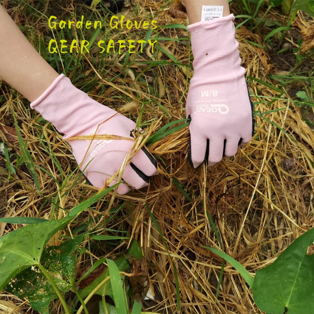 3 Pairs Qear Pink Lady Gardening Work Gloves for Men and Women, Latex Rubber Palm Coated, Anti-slip, Abrasion, Snug Fit (Medium) - Image 4