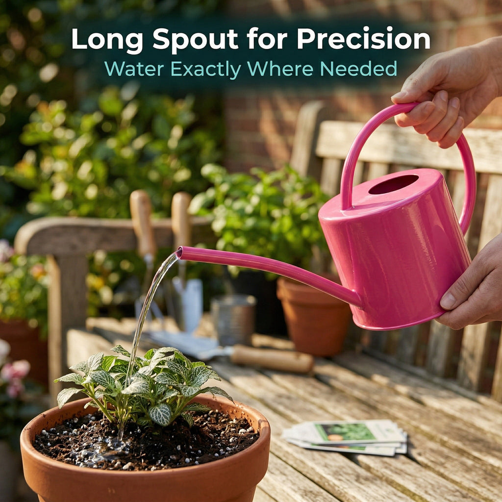 Metal Watering Can 1.5L. Modern Style Watering Pot with Handle and Long Spout, Rose - Image 5