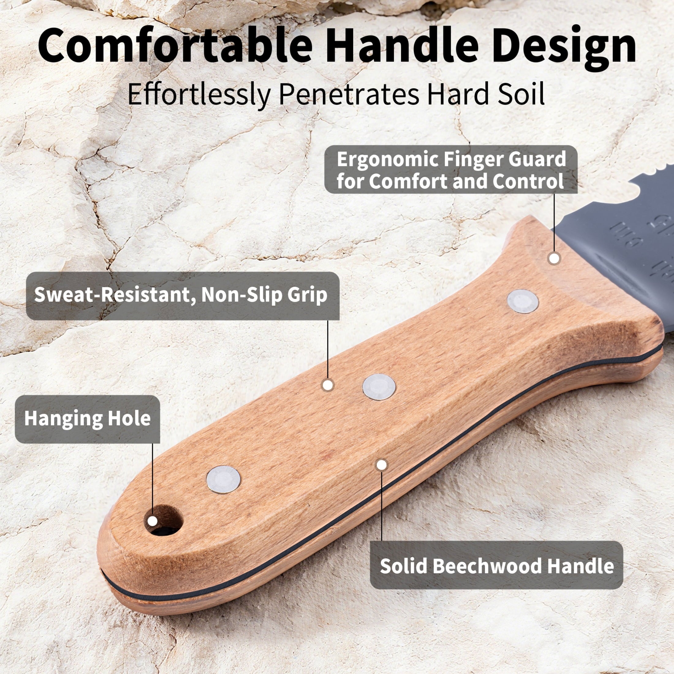 Hori Hori Garden Knife- Garden Tools with Oxford Cloth Sheath, 7" Stainless Steel Blade,Full Tang Beechwood Handle, I... - Image 2