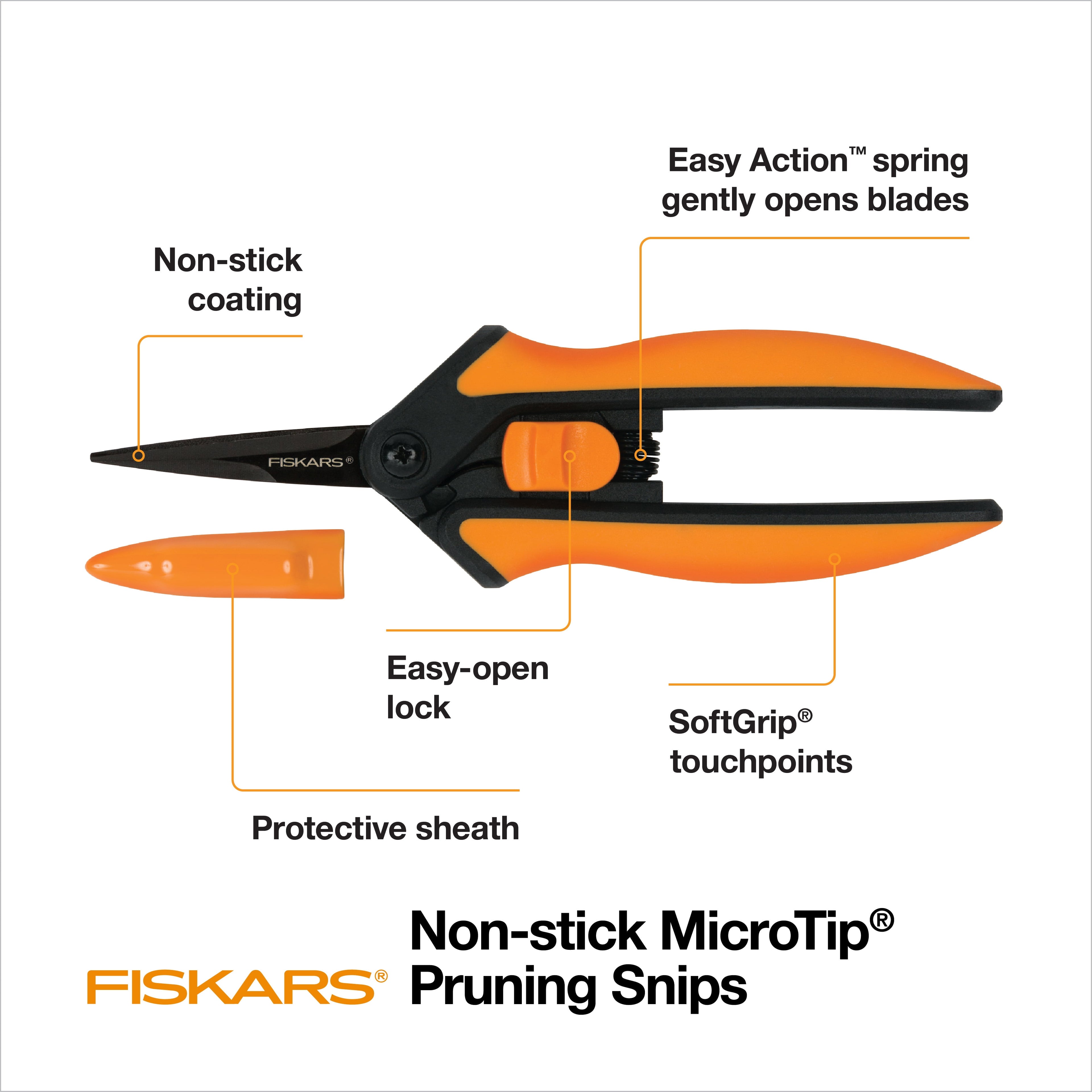6" Micro-tip Garden Pruning Shears, Orange and Black - Image 2