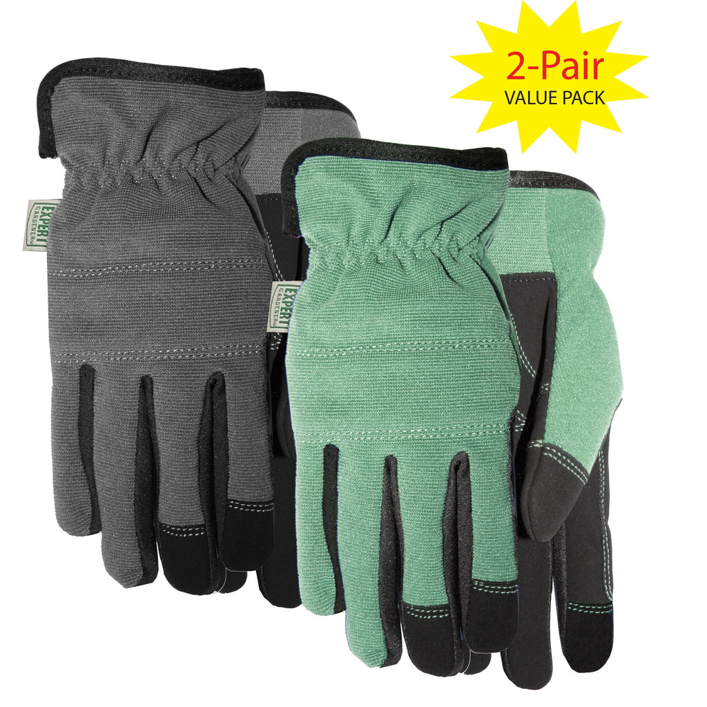 Expert Gardener Adult Unisex Medium Synthetic Leather Gloves, Green & Gray 2 Pack - Image 2