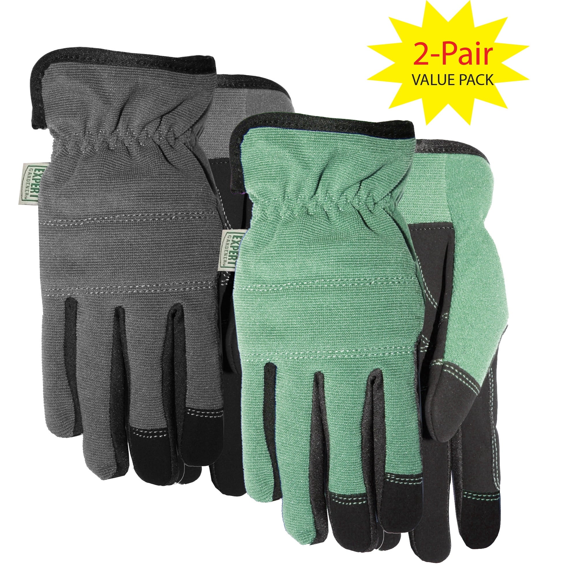 Expert Gardener Adult Unisex Medium Synthetic Leather Gloves, Green & Gray 2 Pack - Image 2