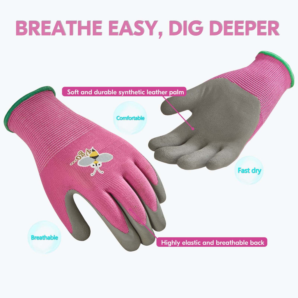 1-Pair Kids Gardening Gloves Ages 3-9| Natural Latex Grip|Breathable Yard Work & DIY Safety Gloves, Machine Washable ... - Image 5