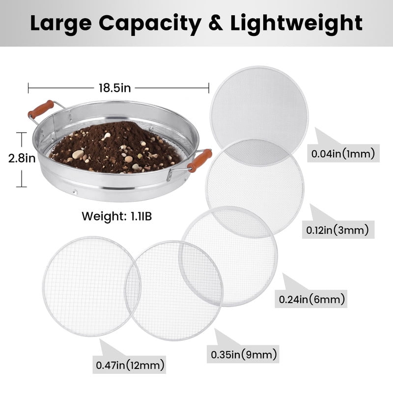 3mm Mesh Soil Sieve - 18.5" Professional Gardening Sifter Screen for Fine Compost, Potting Mix, Seed Starting & Worm Castings | Stainless St - Image 6
