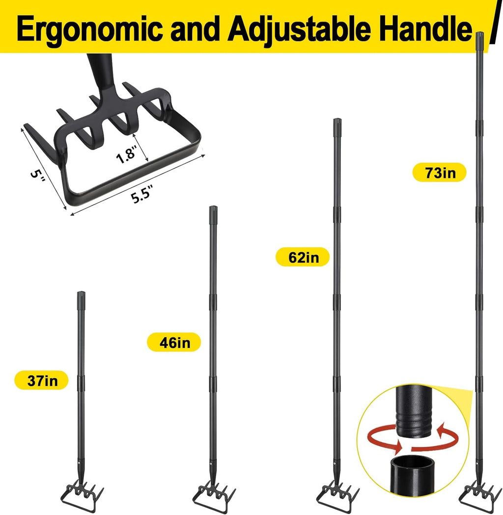 Stirrup Cultivator for Weeding with 73" Adjustable Long Shank, 2-in-1 Heavy Duty and Rake Cultivator for Digging, Loo... - Image 6