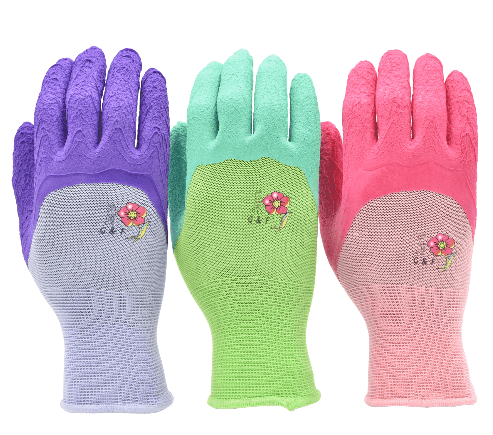 G & F Products Gloves Green Two-Tone Waterproof Micro Foam Nylon Latex Coated Gardening Gloves with Texture Grip 3 Pairs - Image 2