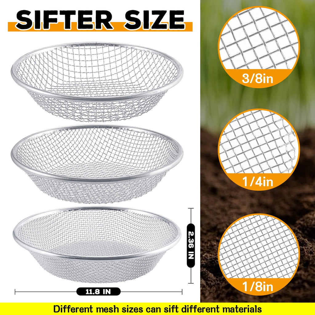 3Pcs 3 Sizes Soil Sifter Sieve - Heavy Duty Galvanized Screen for Compost, Dirt, Rocks, Gravel & Garden - Fits 5 Gall... - Image 4