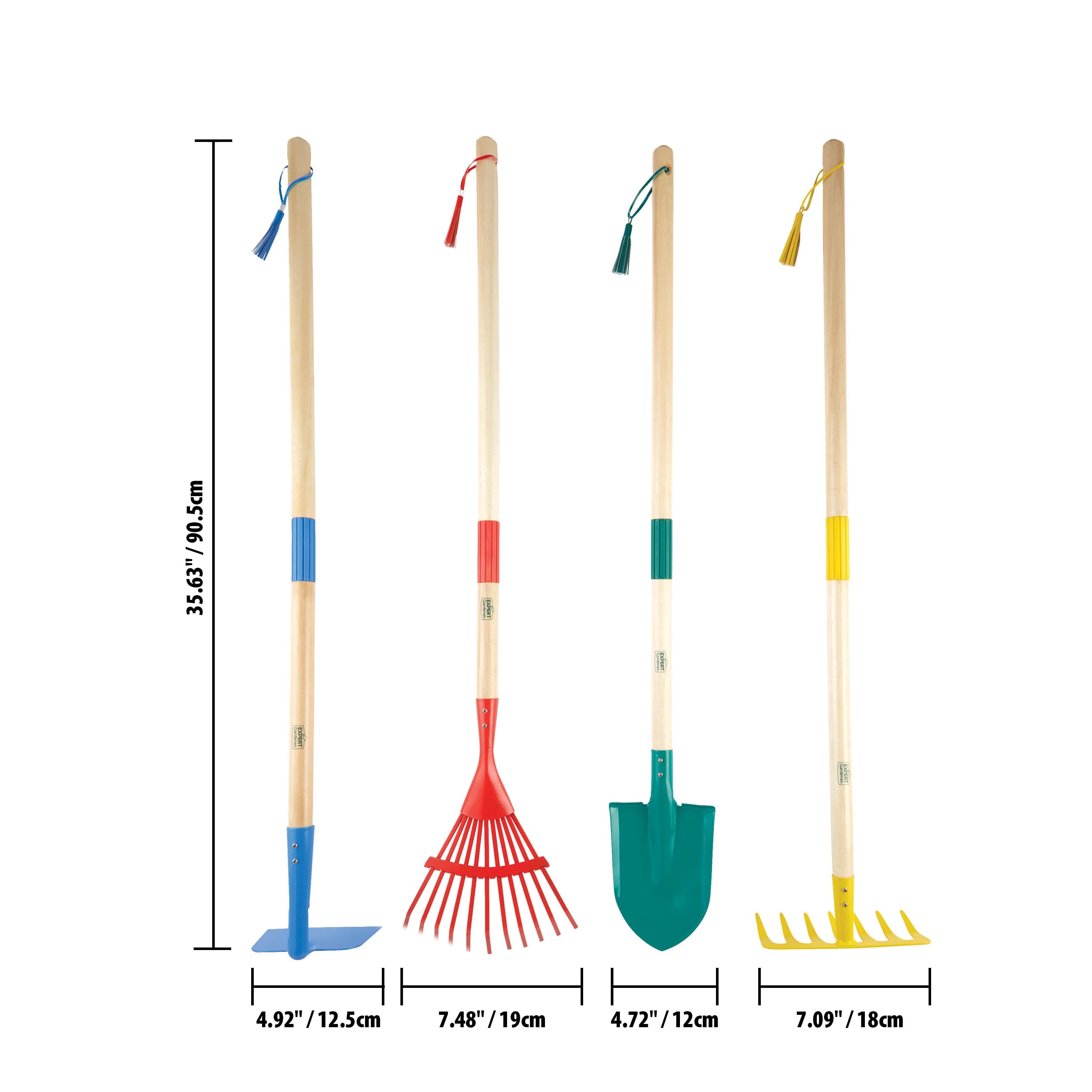 Expert Gardener 4-piece Kids Long Handle Gardening Tool Set, Hoe, Bow Rake, Leaf Rake, Shovel - Image 3