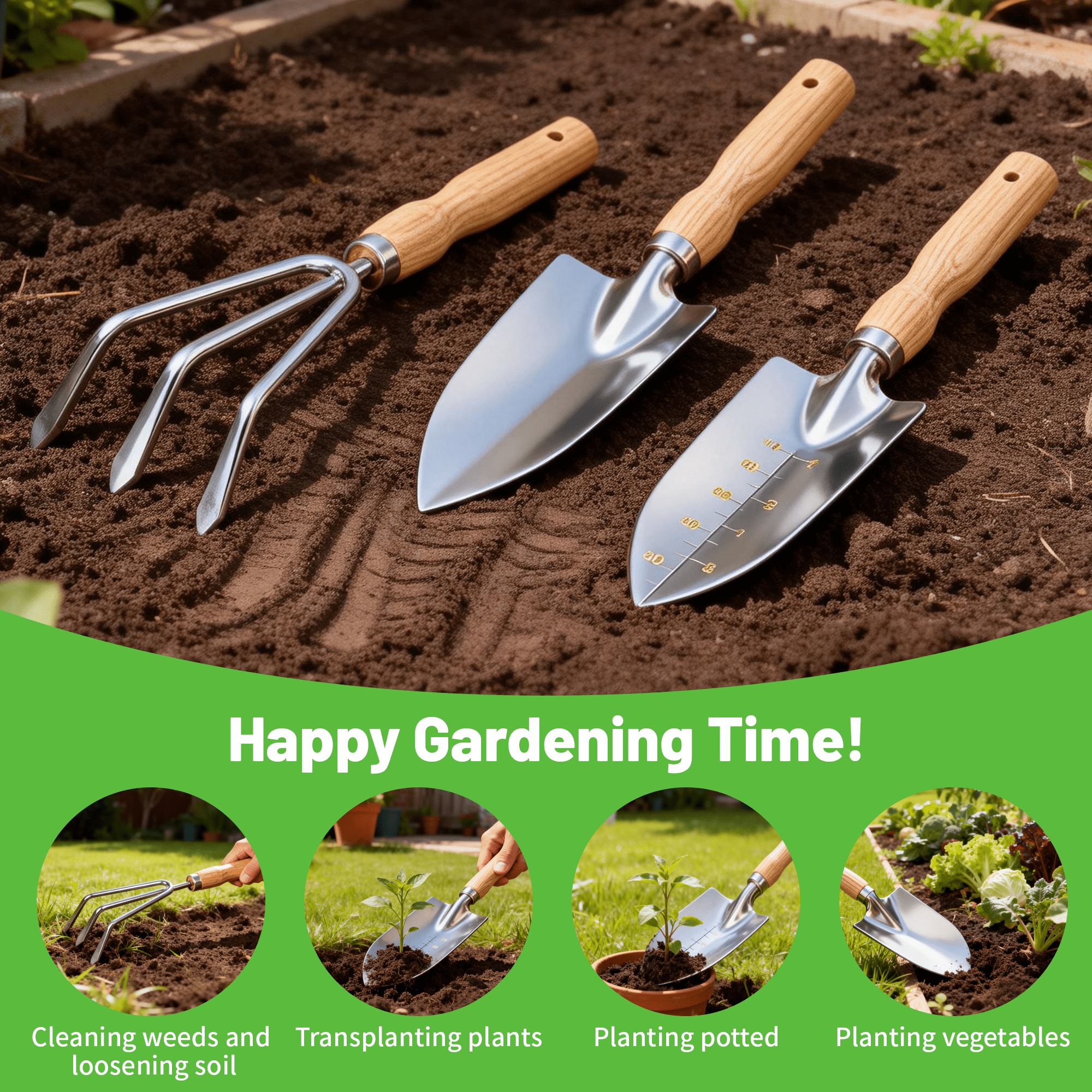 Gardening Tool Set, 5 Pack Gardening Hand Tools Includes Trowel, Transplanter, Cultivator, Weeder, and Hand Rake with Ergonomic Handle, Stai - Image 5