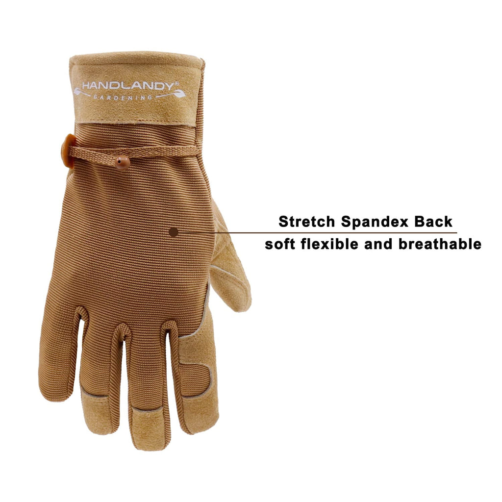 Womens Leather Work Gloves, Cowhide Gardening Gloves Utility Work Gloves, Large - Image 2