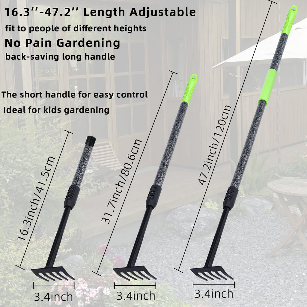 Rake, Small Cultivator with Adjustable le, Weeder Tool for Weeding, Digging,Aerating, Loosening Soil - Image 5