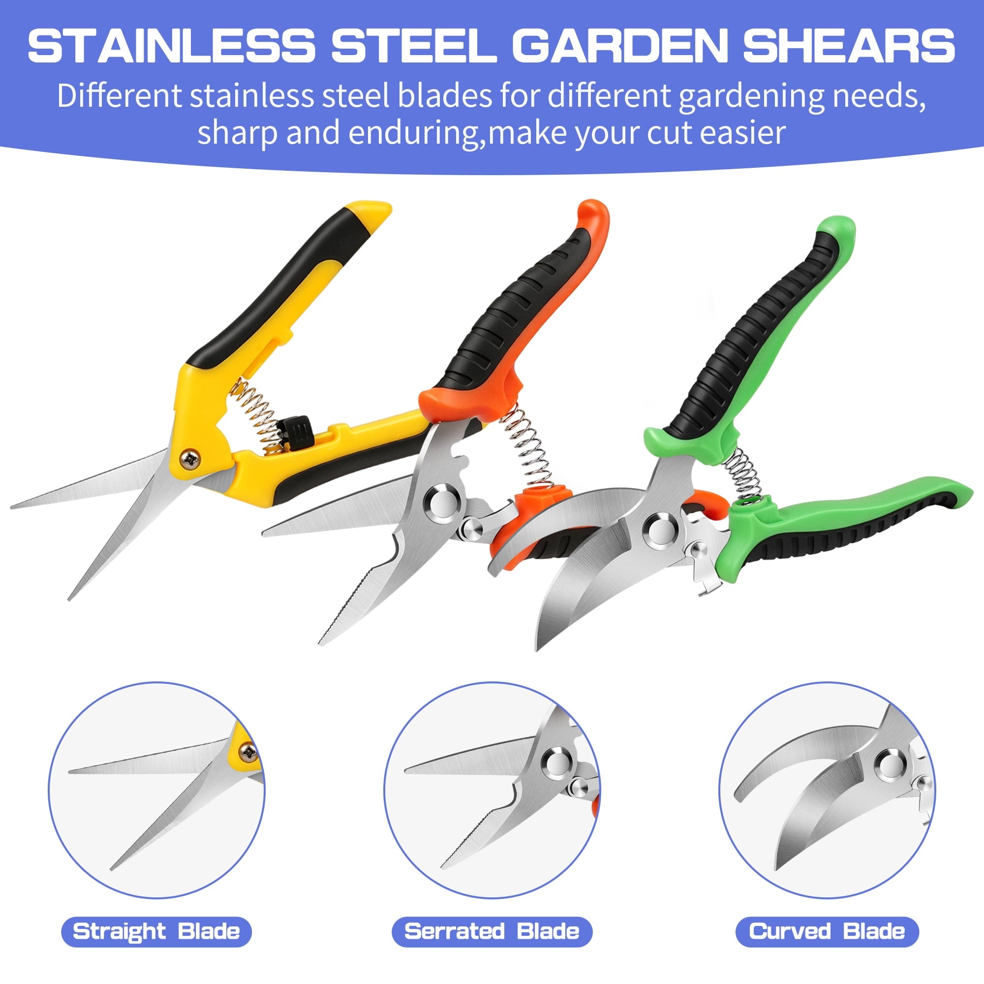 Pruning Shears for Gardening, 3 Pack Garden Shears, Clippers Handheld, Stainless Steel Garden Clippers, Pruning Snips... - Image 3