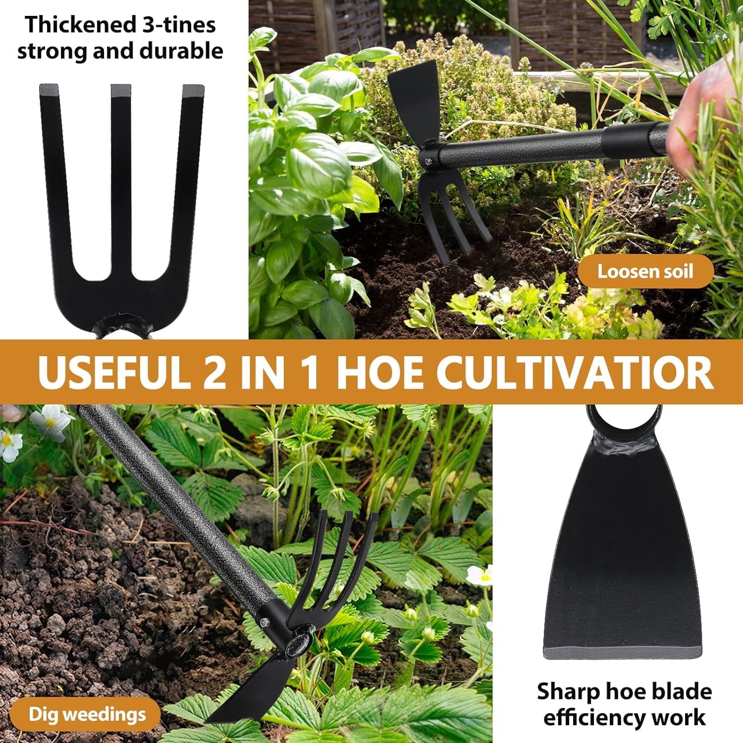 Weeding Tool, Hoe Cultivator 2 in 1 Garden Tools, 31 inch Weeder Hand Tiller Weeding Rake for Yard Lawn Gardening Dig... - Image 5