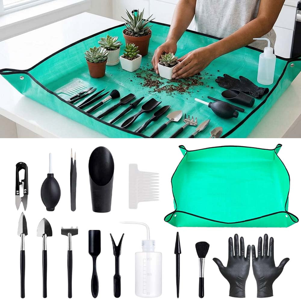 25Pack Mini Garden Hand Transplanting Succulent Tools Set, 39.4" Thickened Repotting Mat & Plant Tag, Miniature Plant... - Image 4
