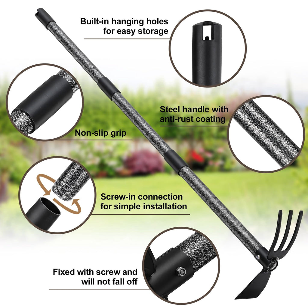 Hoe Garden Tool, 31'' Garden Hoe Long Handle for Weeding, Hoe Cultivator 2 in 1 Hand Garden Tools for Gardening Planting - Image 2