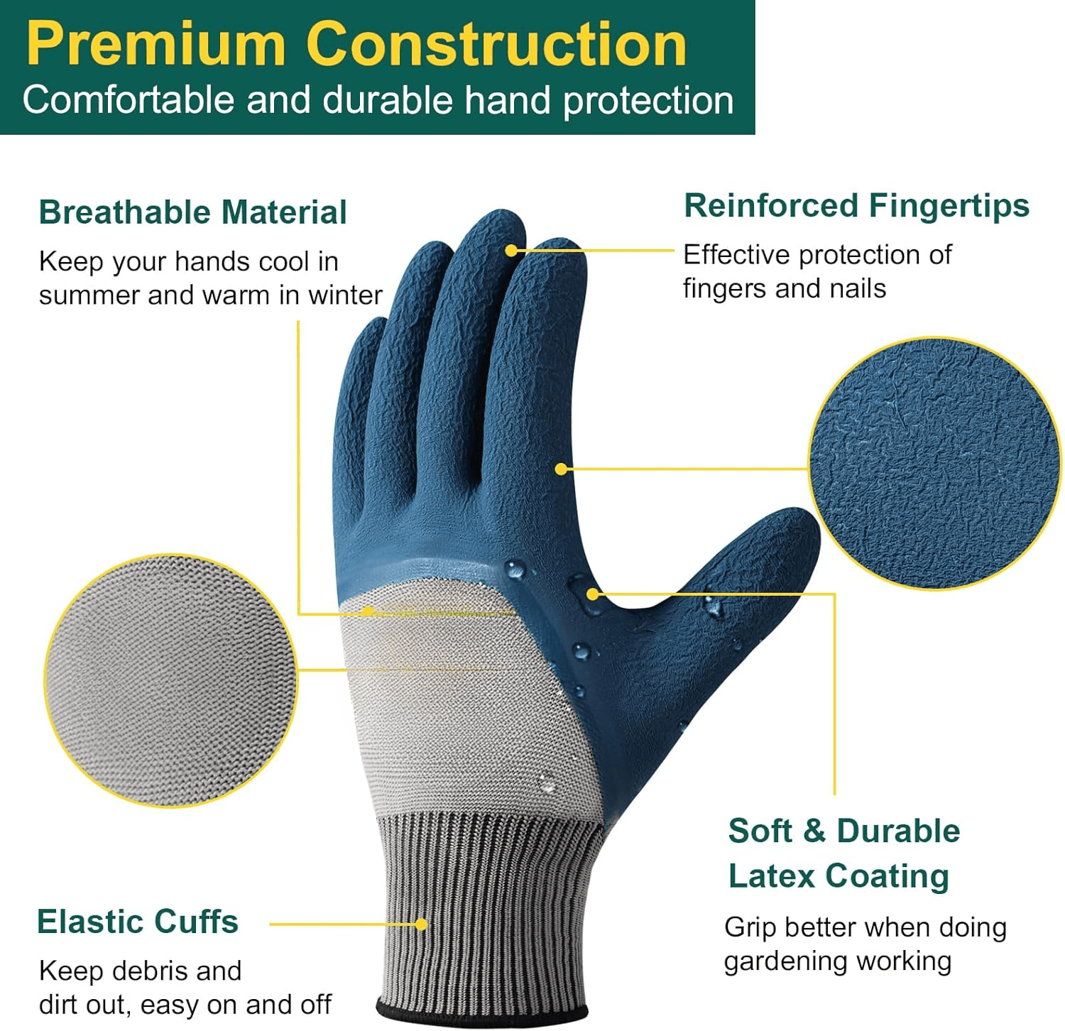 Garden Gloves for Women and Men - 6 Pairs Breathable Hard-wearing Latex Coated Gardening Gloves, Indoor/Outdoor Prote... - Image 3