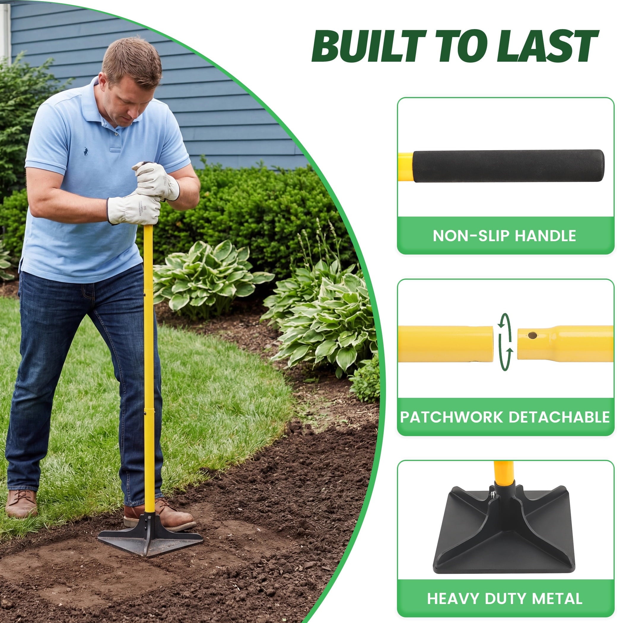 8"x8" Steel Tamper Tool with 48" Handle, Heavy Duty Handle Tamper with Comfortable Rubber Grip, Garden Tamper Tool fo... - Image 5