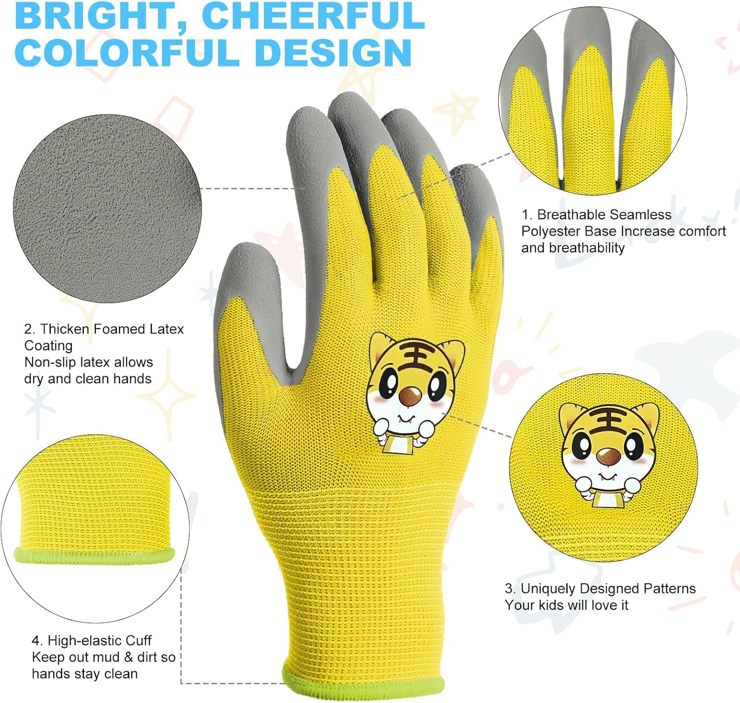 YSTDHL Kids Gardening Gloves, 3-Pack Gardening and DIY Gloves, Non-Slip Breathable Comfortable Safety Kids Gardening Gloves for 5-7 Years Ol - Image 3