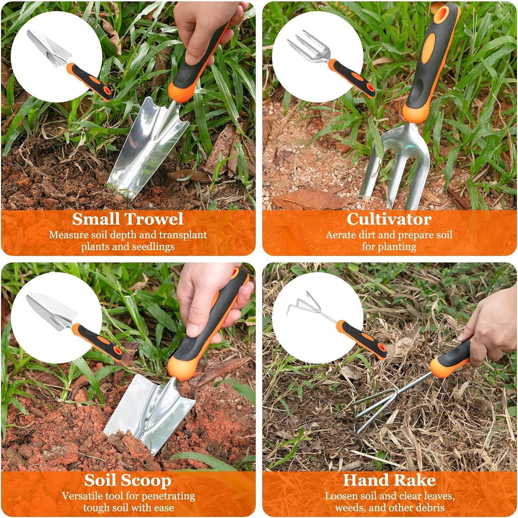 Nrnio Garden Tool Set, Stainless Steel Heavy Duty Gardening Tool Set, with Non-Slip Rubber Grip, Storage Tote Bag, Outdoor Hand Tools, Ideal - Image 6