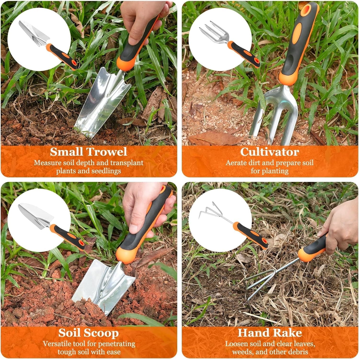 Nrnio Garden Tool Set, Stainless Steel Heavy Duty Gardening Tool Set, with Non-Slip Rubber Grip, Storage Tote Bag, Outdoor Hand Tools, Ideal - Image 6
