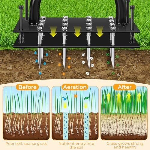Tool with 16 Spikes Spring Base and Gloves Pre-Assembled Manual Yard Tool Automatic Leaf and Dirt Cleaning for Yard G... - Image 5