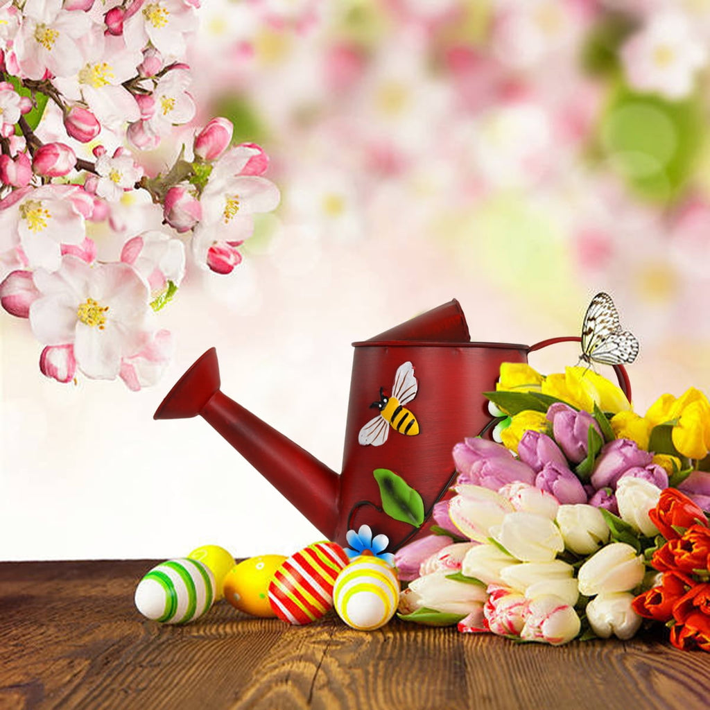 Small Red Watering Can - Decorative Flowers & Bee Metal Watering Can (Vol: 4 Cups) - Image 5