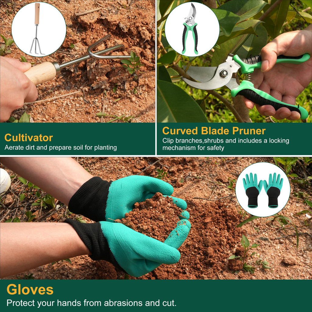 Gardening Tools 9 Piece Heavy Duty Gardening Hand Tools with Fashion and Durable Garden Tools Organizer Handbag,Rust-... - Image 3