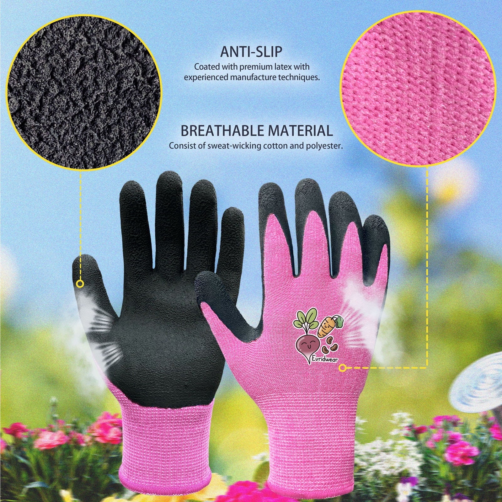 Children Kids Gardening Latex Painting Work Gloves, L (9-12yr), Pink - Image 4