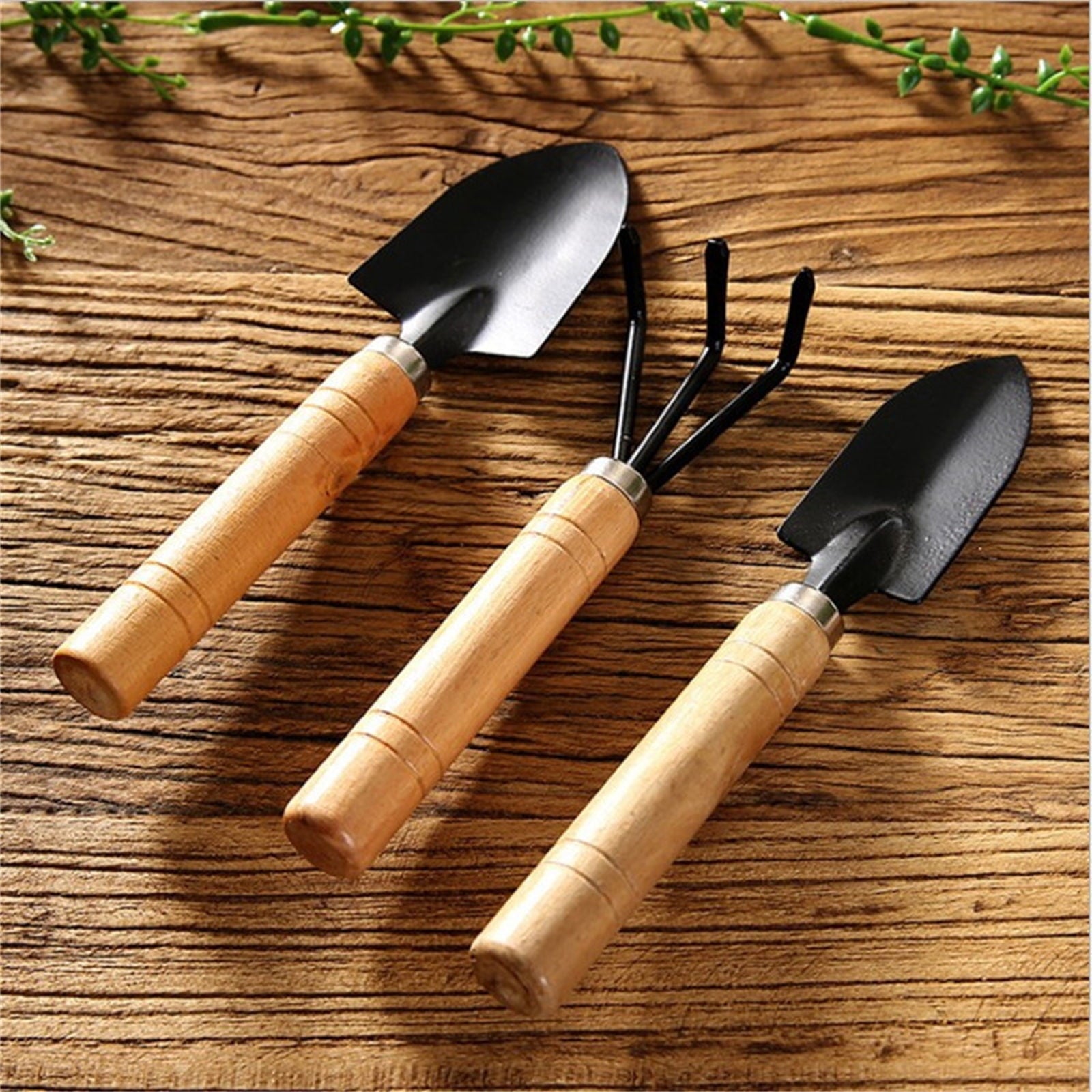 3-piece Set Garden Tool Set with Wooden Handle Shovel Rake and Spade for Potted Flowers Planting and Succulent Care i... - Image 6