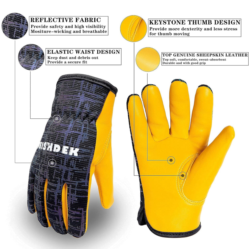 Kids Work Gloves, Genuine Leather Gardening Gloves for Children, Breathable Safety Gloves with Reflective Strips for ... - Image 3