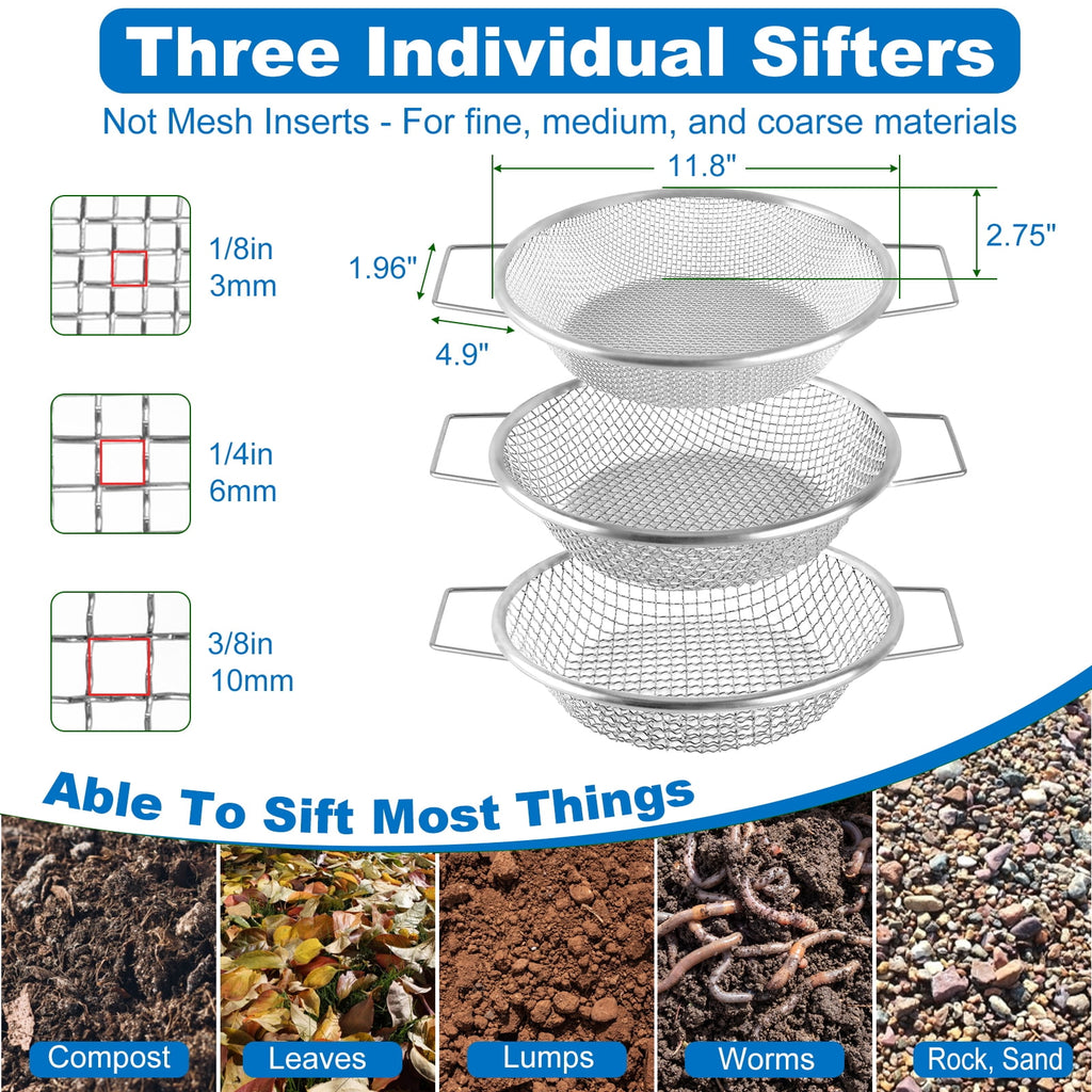 Soil Sifter for Gardening, 3Pcs Heavy Duty Rock Sifter Garden Sieve with Handles for 5 Gallon Bucket, 1/4, 1/8, 3/8 I... - Image 6
