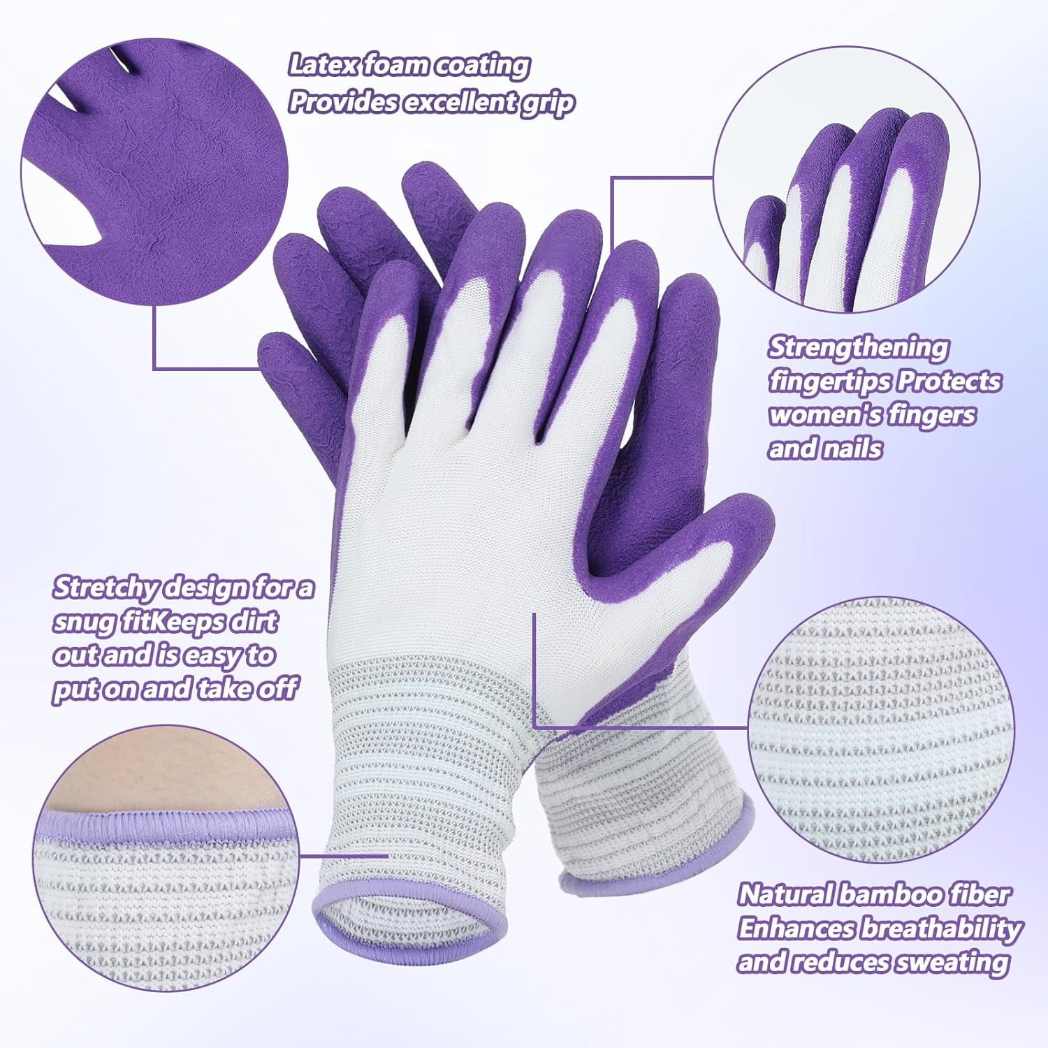 4 Gardening Gloves Breathable Rubber Coated Outdoor Work Gloves, Non-Slip Grip Yard Gloves for Women & Men, Essential... - Image 3