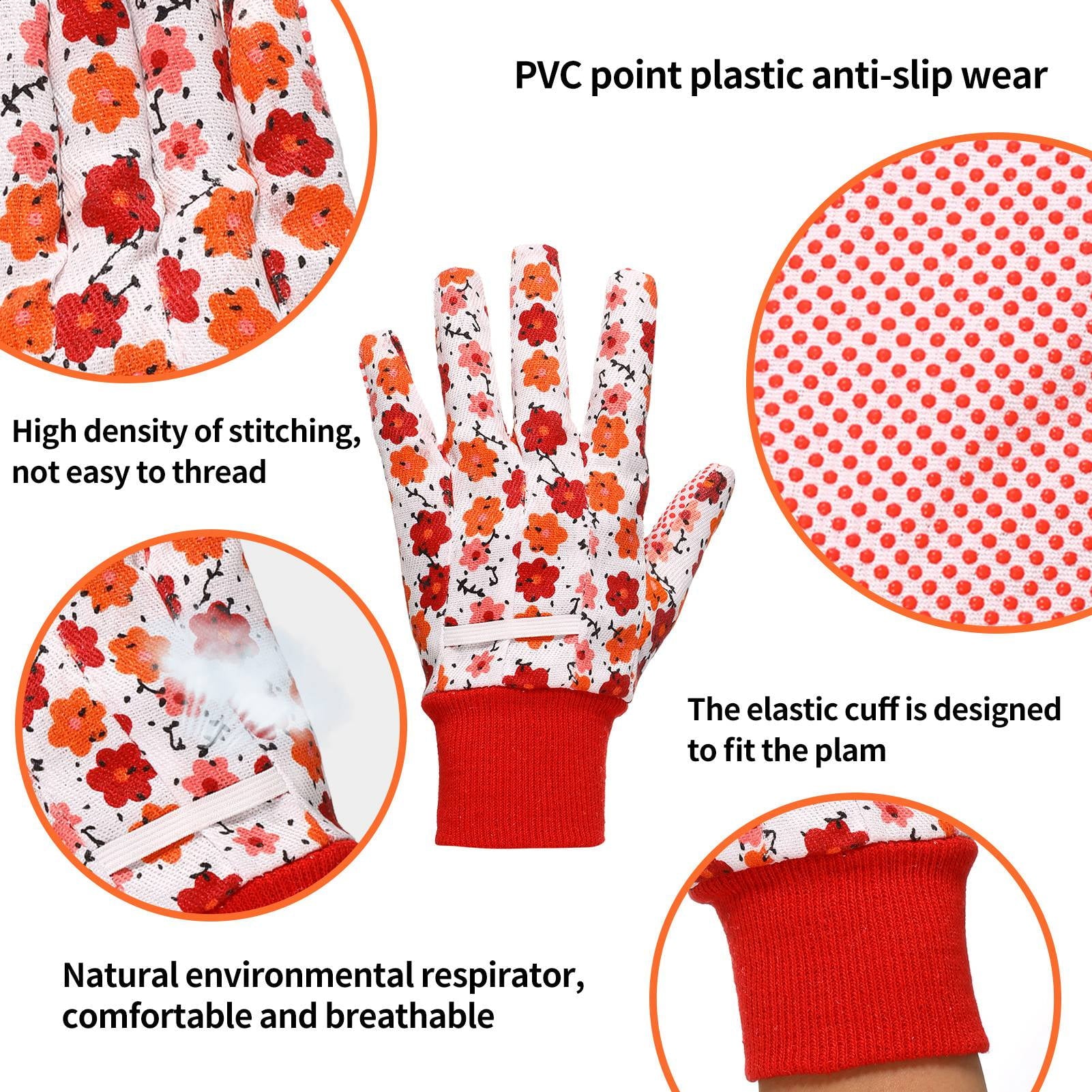 Hengguang 4 Pairs Gardening Gloves for Women, Floral Gardening Gloves for Ladies Women, Garden Gloves with Non-Slip Dots, Elastic Cuffs for - Image 3