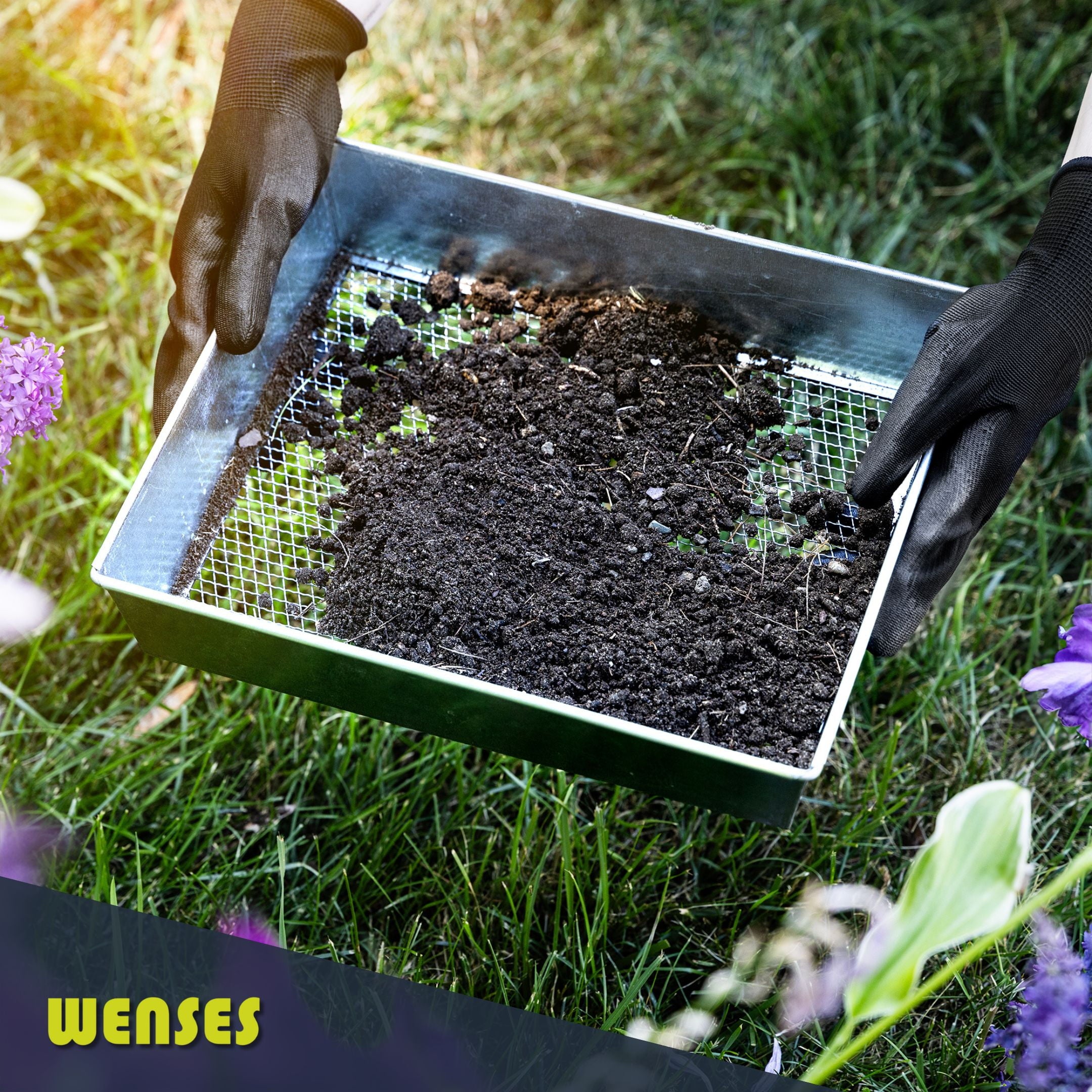 WENSES Trapping Soil Sifter, 12 x 10 inch Standard Size with 1/4 inch Mesh, Garden Sieve with Work Gloves - Image 5