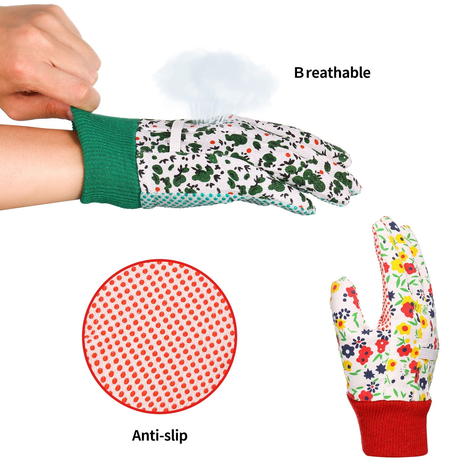 Hengguang 4 Pairs Gardening Gloves for Women, Floral Gardening Gloves for Ladies Women, Garden Gloves with Non-Slip Dots, Elastic Cuffs for - Image 4