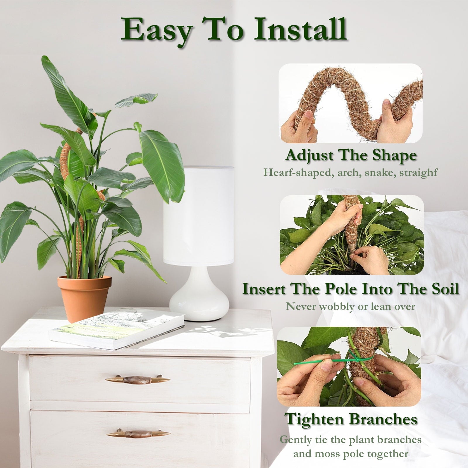 Oulastool 23.6-Inch Monstera Bendable Coco Coir Moss Stick Plant Support for Indoor Climbing Plants - Image 4