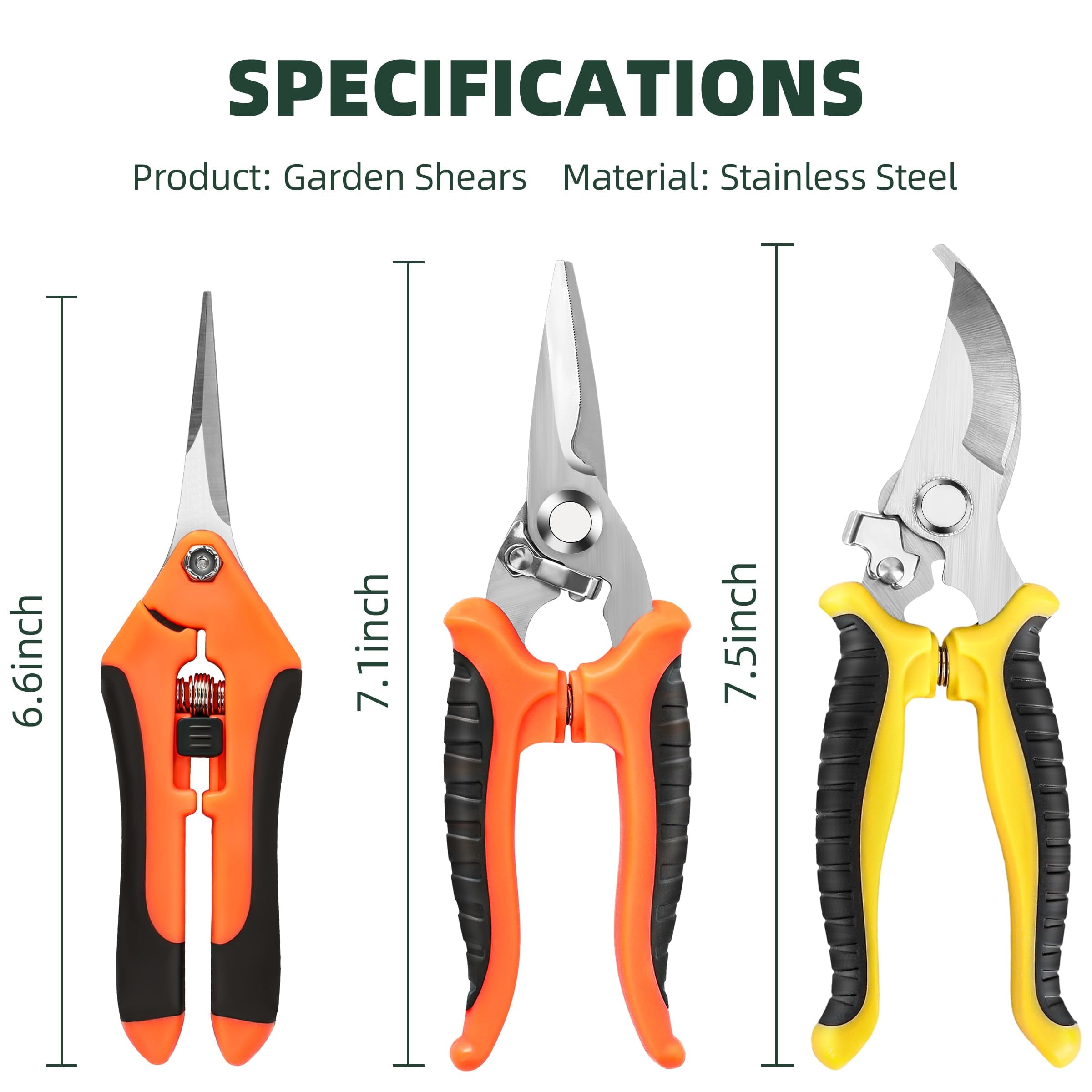 3 Pack Garden Pruning Shears, Stainless Steel Garden Shears, Gardening Shears, Gardening Scissors, Garden Scissors, G... - Image 4