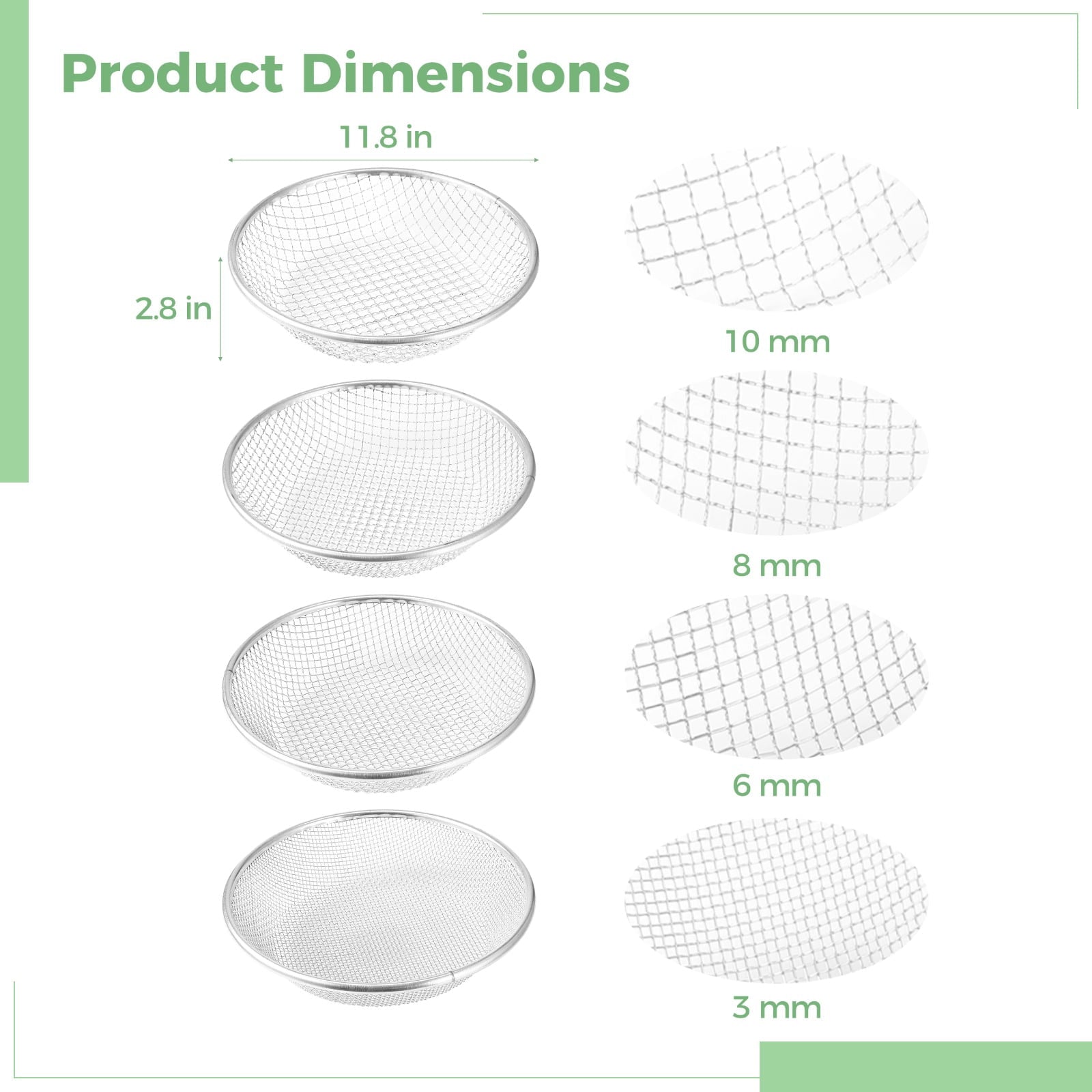 4 PCS Soil Sifter for Gardening, Metal Fine Dirt Sieve Sifter with 3 6 8 10mm Mesh Screens, 11.8 in Round Rock Sifter for 5 Gallon Bucket, P - Image 5