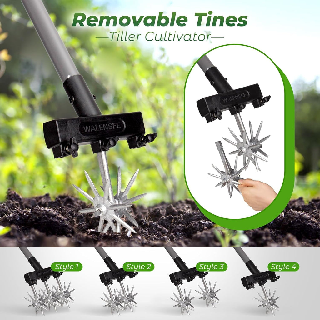 Rotary Cultivator Garden Tool Adjustable Hand Tiller for Gardening & Lawn Care with Rustproof Aluminum Blades, Telesc... - Image 4