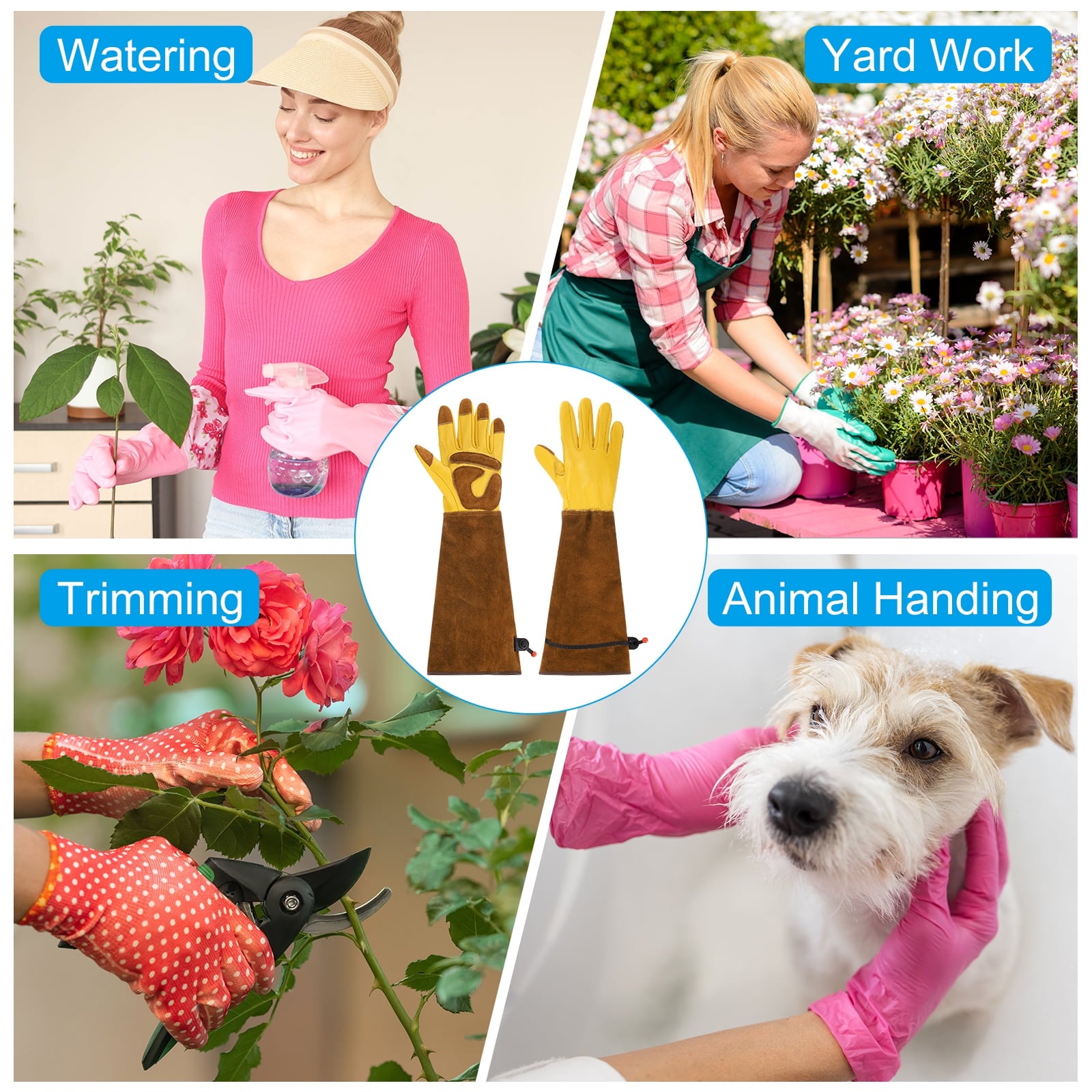 Long Gardening Glove, Cowhide Leather Rose Pruning Garden Glove Thorn Proof Yellow/Brown XL - Image 5