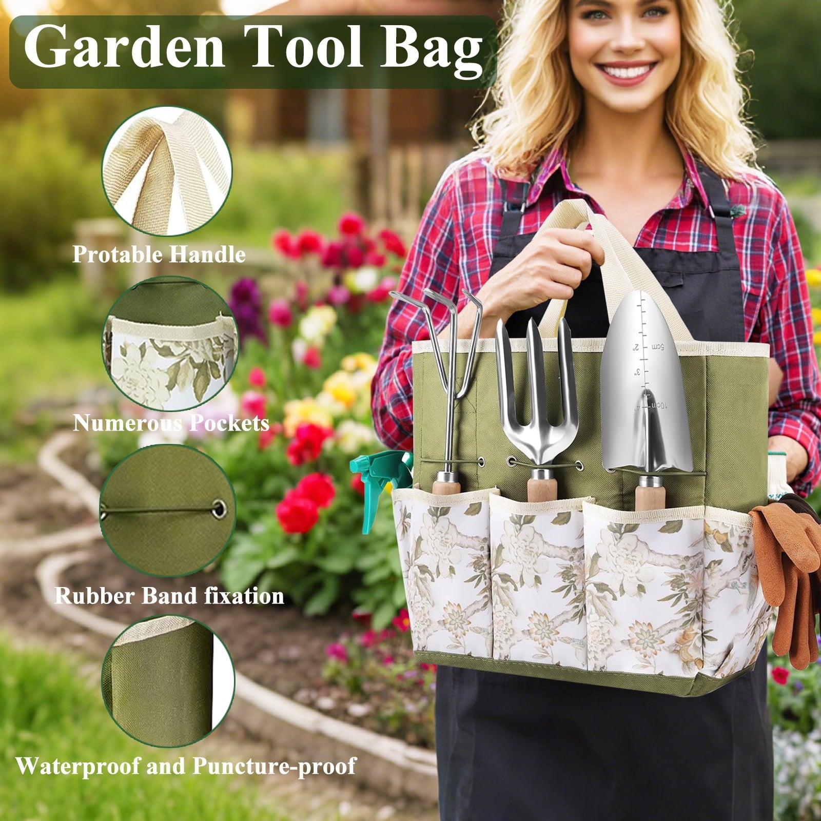 Kisportee Garden Tool Set, 9 Piece Heavy Duty Stainless Steel Gardening Tools with Fashion Storage Bag, Perfect Gardening Supplies Set Gifts - Image 4