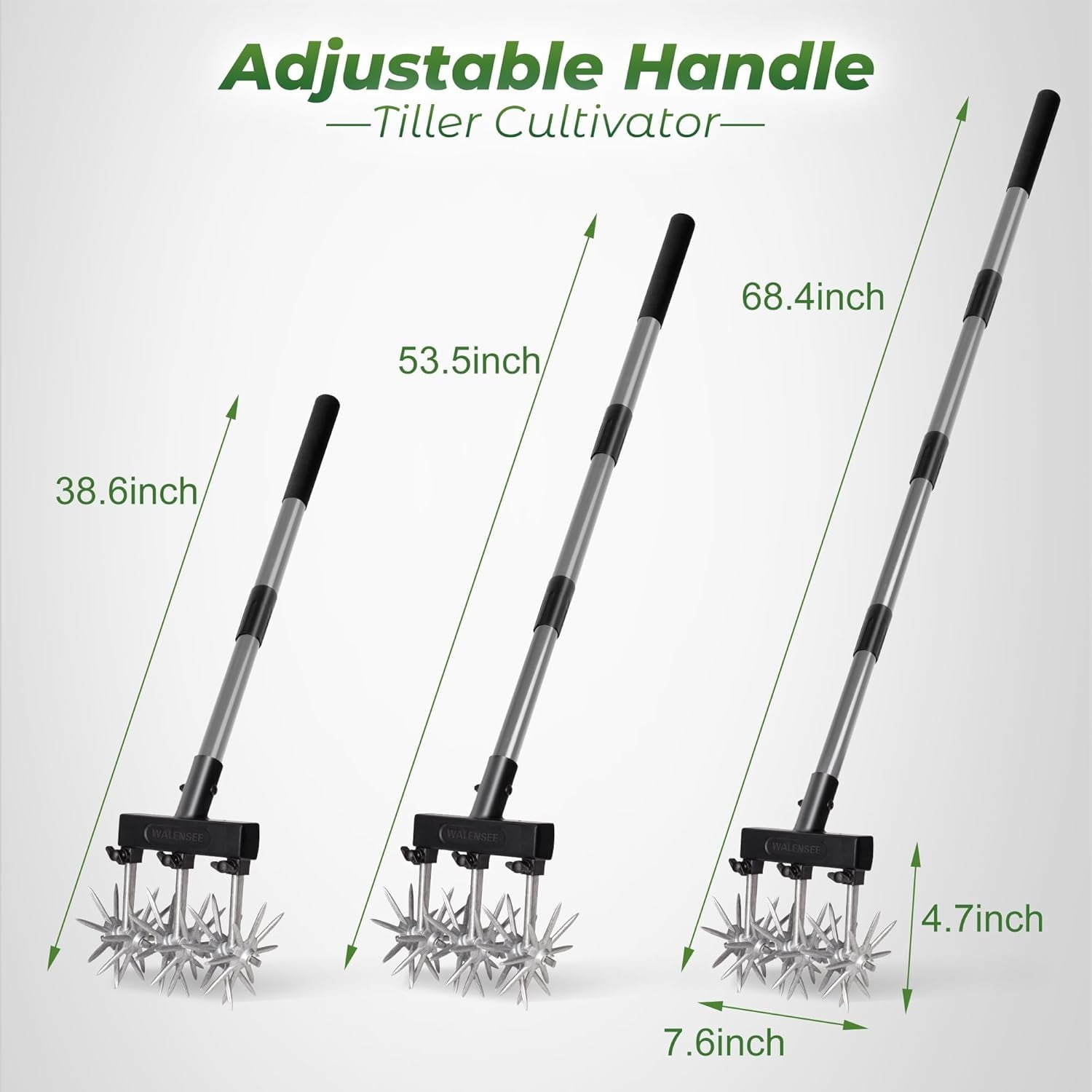 Rotary Cultivator Garden Tool Adjustable Hand Tiller for Gardening & Lawn Care with Rustproof Aluminum Blades, Telesc... - Image 3