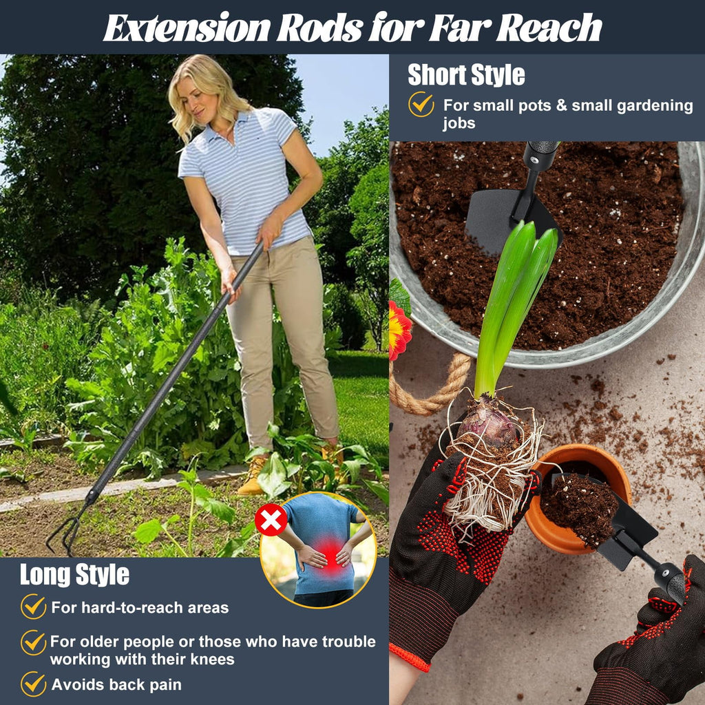 Garden Tools Set with Extension Handles, Heavy-Duty Steel  Thick Gardening Hand Tools,5 Pieces - Image 3