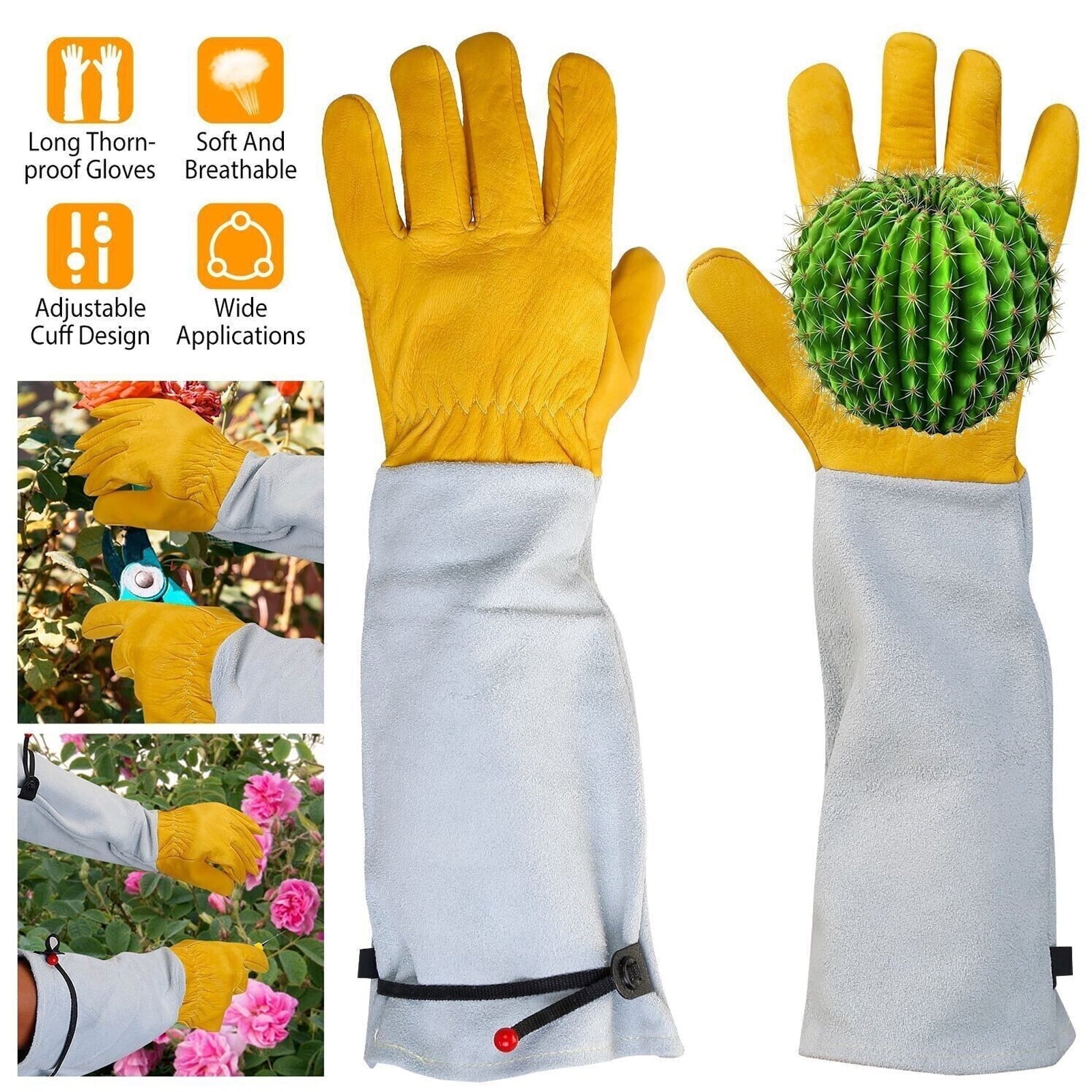 1 Pair Gardening Gloves for Men Women, Rose Pruning Gloves Thorn Proof, Adjustable Cuff, Long Leather Cowhide Garden ... - Image 6