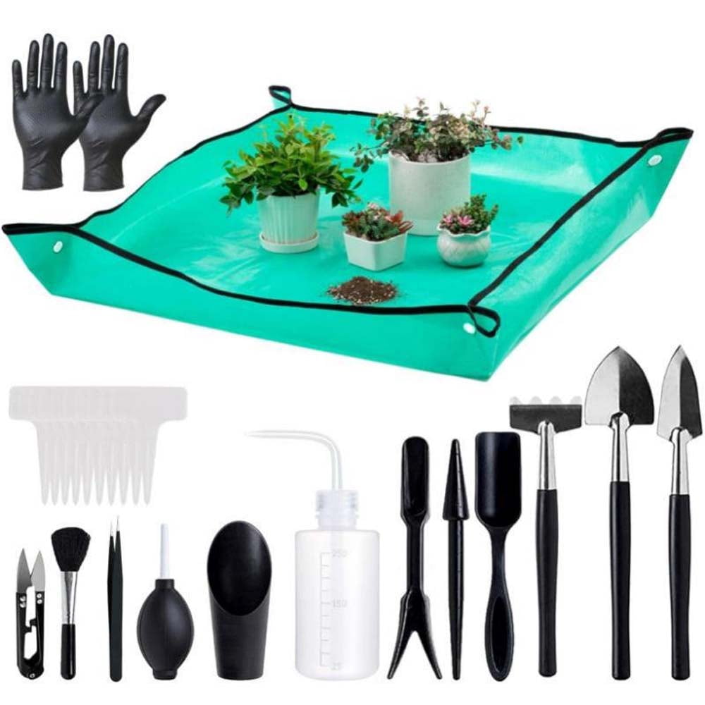 25Pack Mini Garden Hand Transplanting Succulent Tools Set, 39.4" Thickened Repotting Mat & Plant Tag, Miniature Plant... - Image 6