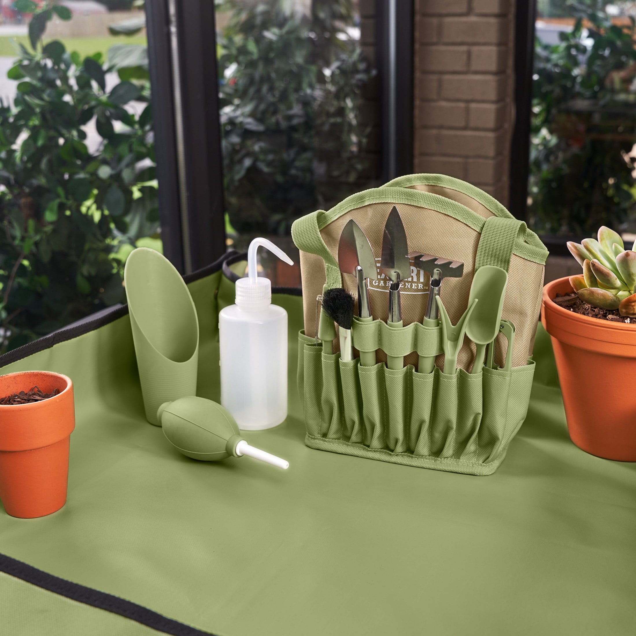 Expert Gardener Indoor Gardening Stainless Steel Tool Set, 14 Pieces, Green - Image 5